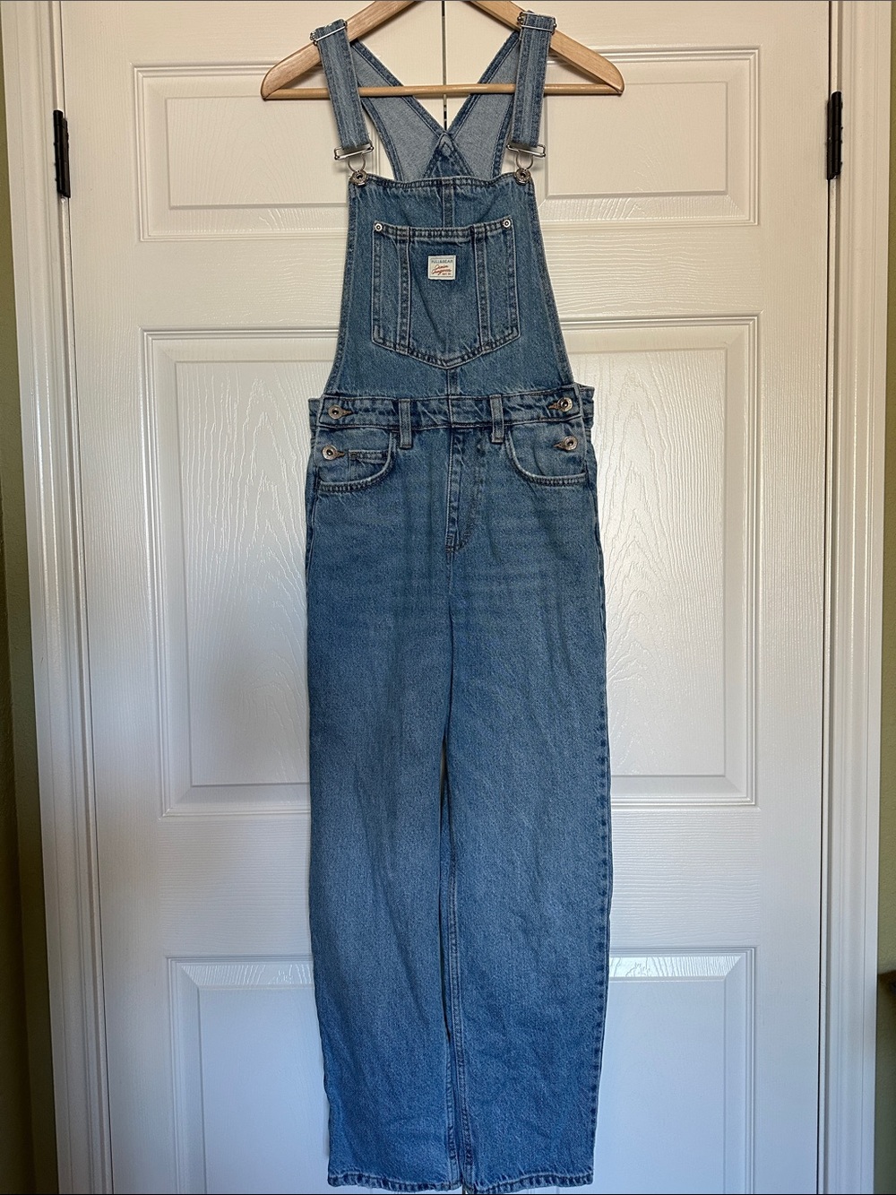 Pull&Bear Classic Denim Bib Overalls “Dungarees”- Medium Wash, Size Small, EUC - Picture 7 of 11